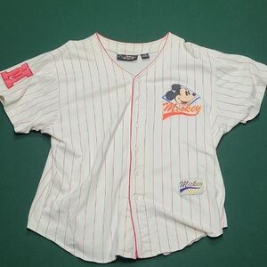 Disney White and Red Baseball Jersey with Pinstripes